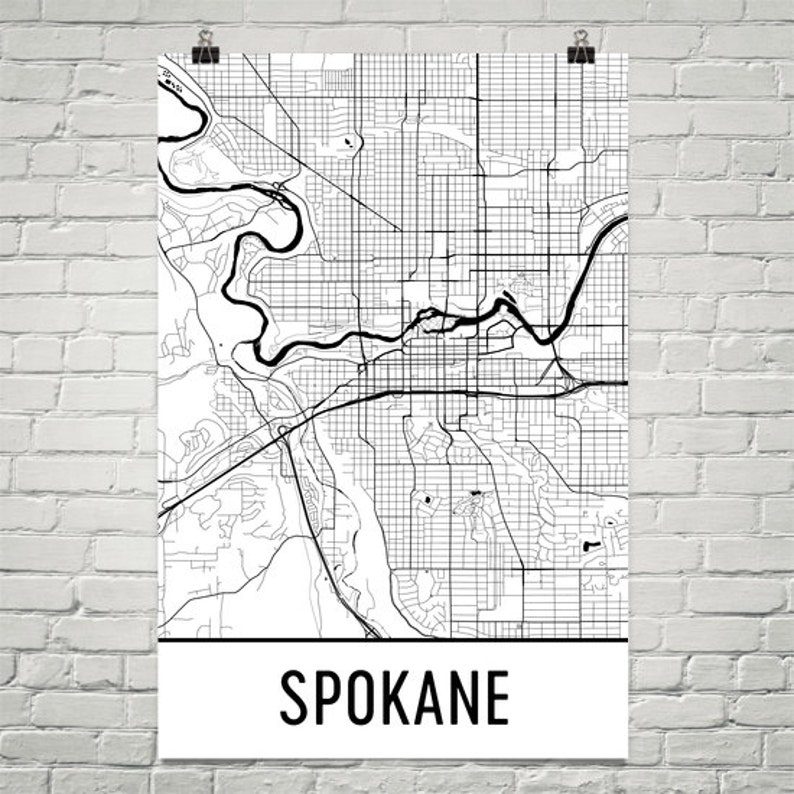 Spokane Map Spokane Art Spokane Print Spokane WA Poster Etsy