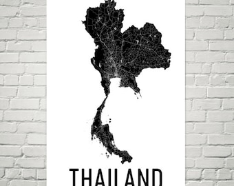 Thailand Map Kunstdruck, Moderne Thai Illustration