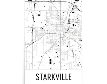 Starkville MS Map Art Print: Modern City Street Poster
