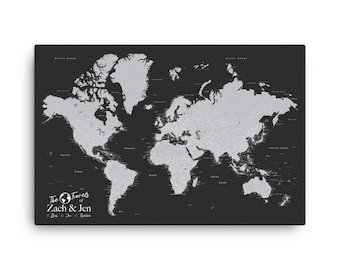 Personalized Push Pin World Map: Couple's Travel Canvas, 2nd Anniversary Cotton Gift