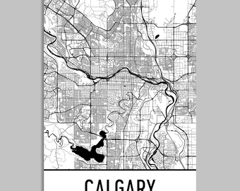 Calgary City Map Art Print: Modern Black and White Decor