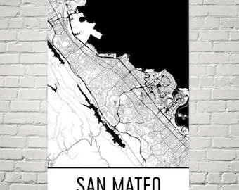 Impresión artística del mapa de San Mateo, CA: póster moderno de una calle de la ciudad