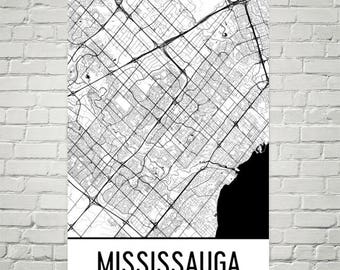 Mississauga Map Print, Modern Street Art, Ontario Wall Decor