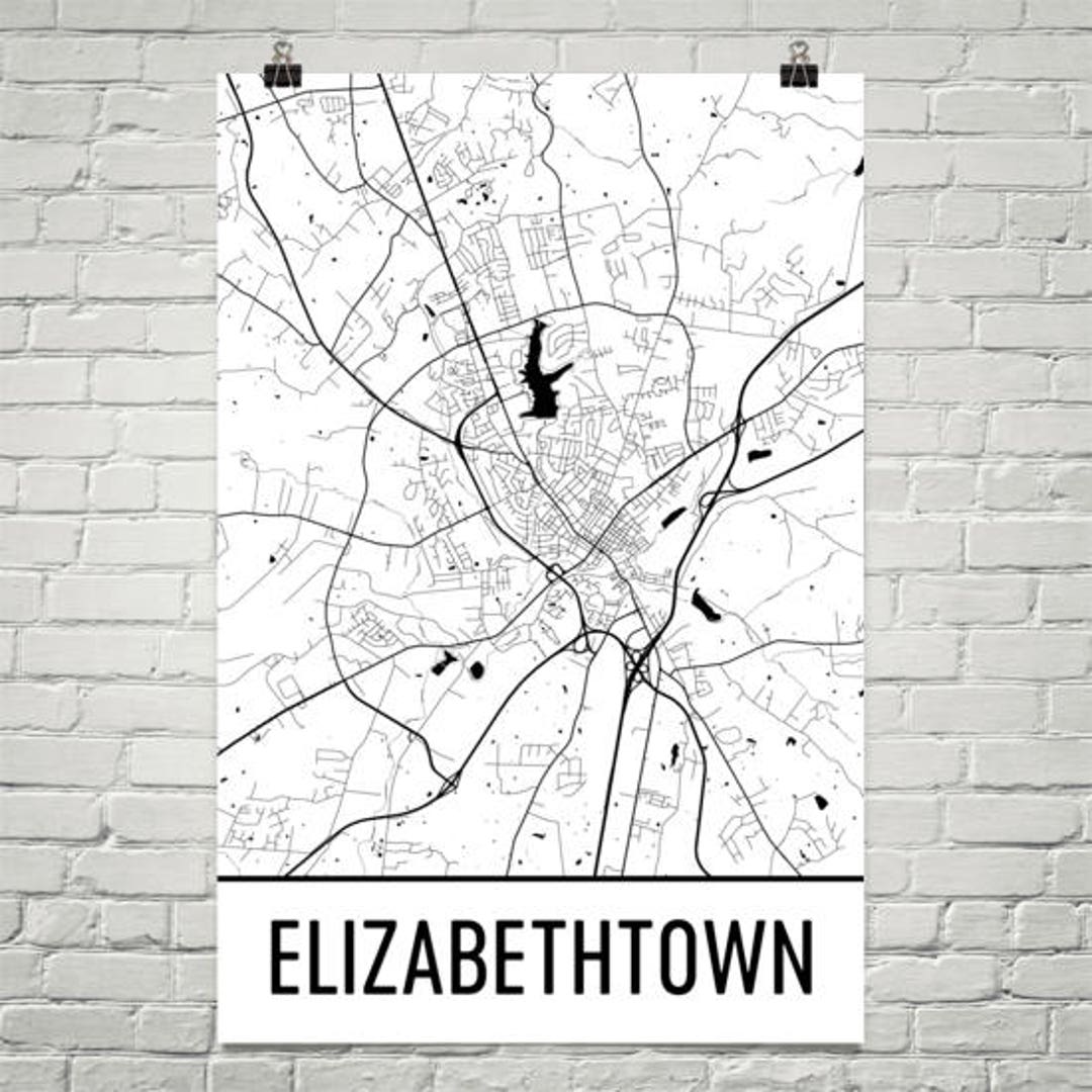 Elizabethtown Map, Elizabethtown Art, Elizabethtown Print