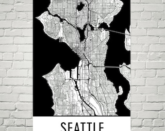 Seattle Street Map Art Print, Modern Wall Decor