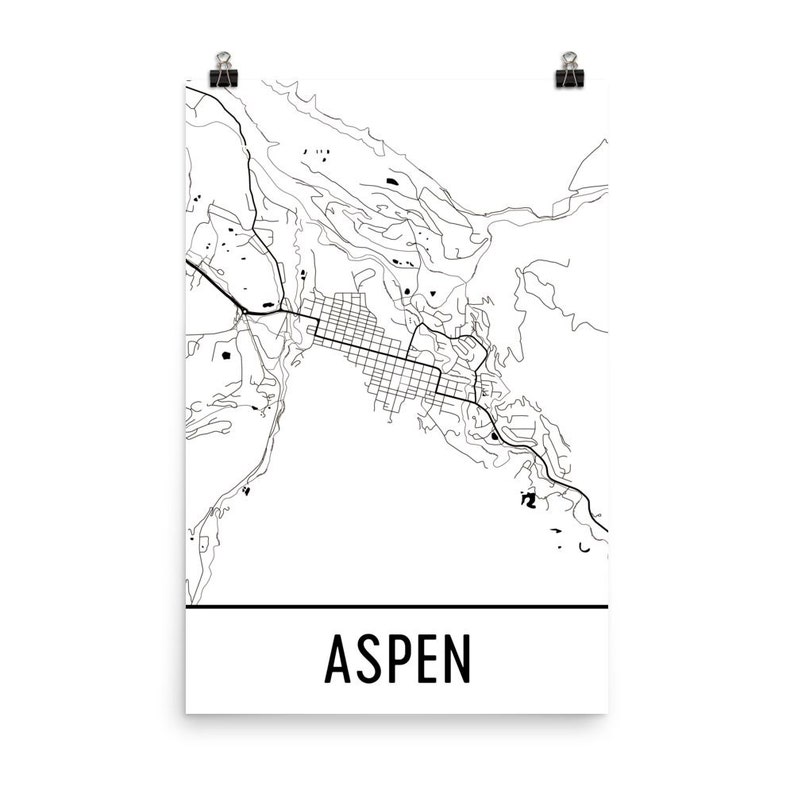 Aspen CO Map Aspen Art Aspen Print Aspen CO Poster Aspen Etsy