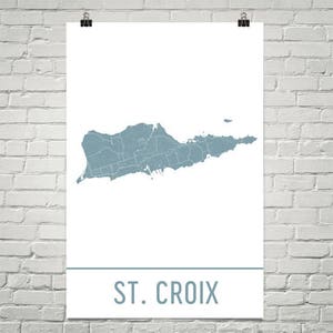 St. Croix kaart met kunst van de St. Croix, St. Croix Print, St. Croix Poster, kunst aan de muur St. Croix, strand Office Decor, Beach Print, strand thema Poster