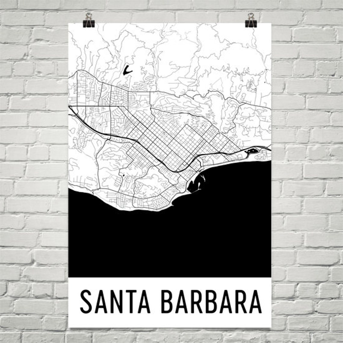 Santa Barbara Map Santa Barbara Art Santa Barbara Print | Etsy