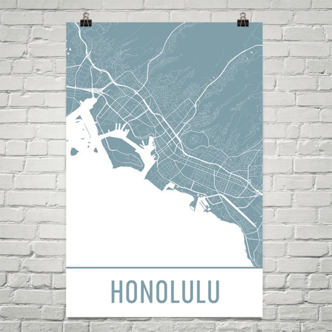 Honolulu Map, Honolulu Art, Honolulu Print, Honolulu HI Poster