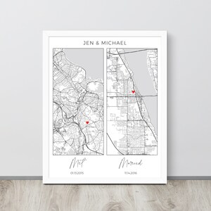 Custom 1st Anniversary Paper Gift, Met, Married, Picture, For Wife, For Husband, 1 Year Anniversary, First Anniversary, Custom Map