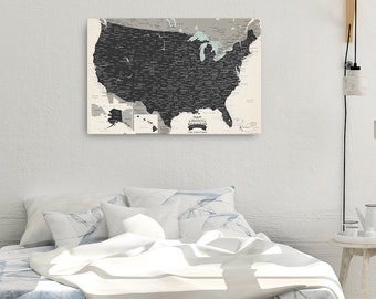 Personalized USA Travel Map: Push Pin Canvas, Handmade