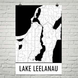Lake Leelanau Michigan, Lake Leelanau MI, Traverse City Map, Michigan Decor, Lake Map, Leelanau Lake Art, Art, Cottage Decor, Leelanau MI