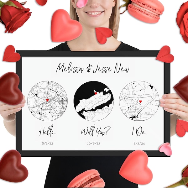 Personalized Valentine's Day Map Art: Romantic Couples Gift