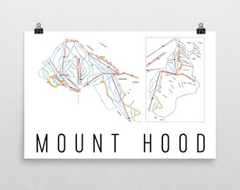 Mount Hood Ski Resort Map Art Print: Oregon Trail Map