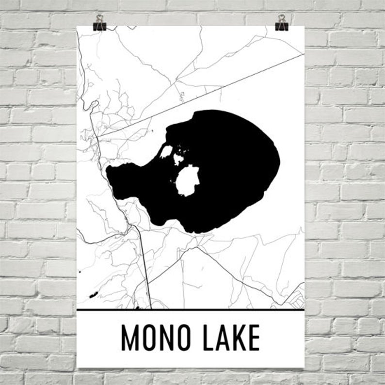 Mono Lake California, Mono Lake CA, Mono Lake Map, California Map, Lake Map, Mono Lake Art, California Art, California Lakes, Art Print image 1