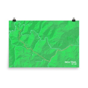 Inca Trail Map, Inca Trail Art Print, Machu Picchu Map, Machu Picchu Art, Peru Art, Peru Map, Hiking Trail Map, Peru Travel, Andes Mountains