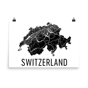 Switzerland Map, Map of Switzerland, Switzerland Art, Switzerland Print, Switzerland Wall Art, Swiss Gifts, Swiss Decor, Swiss Map Print