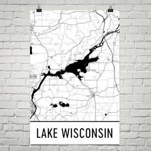 Lago Wisconsin WI, lago de Wisconsin, Wisconsin arte, Wisconsin Decor, mapa del lago, Madison WI lago, Casa Decor, Wisconsin mapa