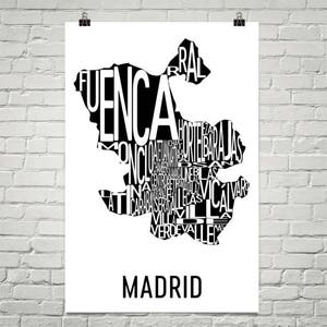 Impression Madrid typographie quartier carte ville d’Art, Art mural Madrid, Madrid affiche d’Art, cadeaux, carte de Madrid, Madrid, Espagne, Espana, espagnol
