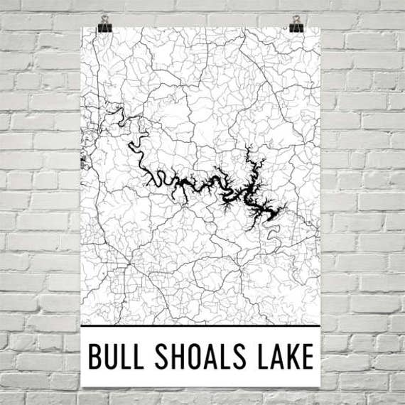 Bull Shoals Lake Arkansas Arial Map a Fishing Paradise Poster Or Canvas Wrap