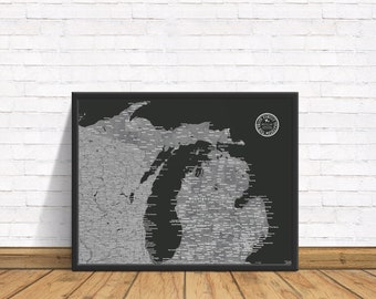 Personalized Michigan Push Pin Travel Map: MI State Art