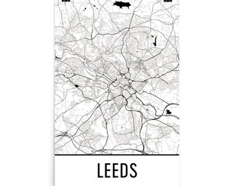Leeds England Map Art Print: Modern City Street Design