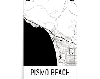 Pismo Beach CA Street Map Art Print, City Decor