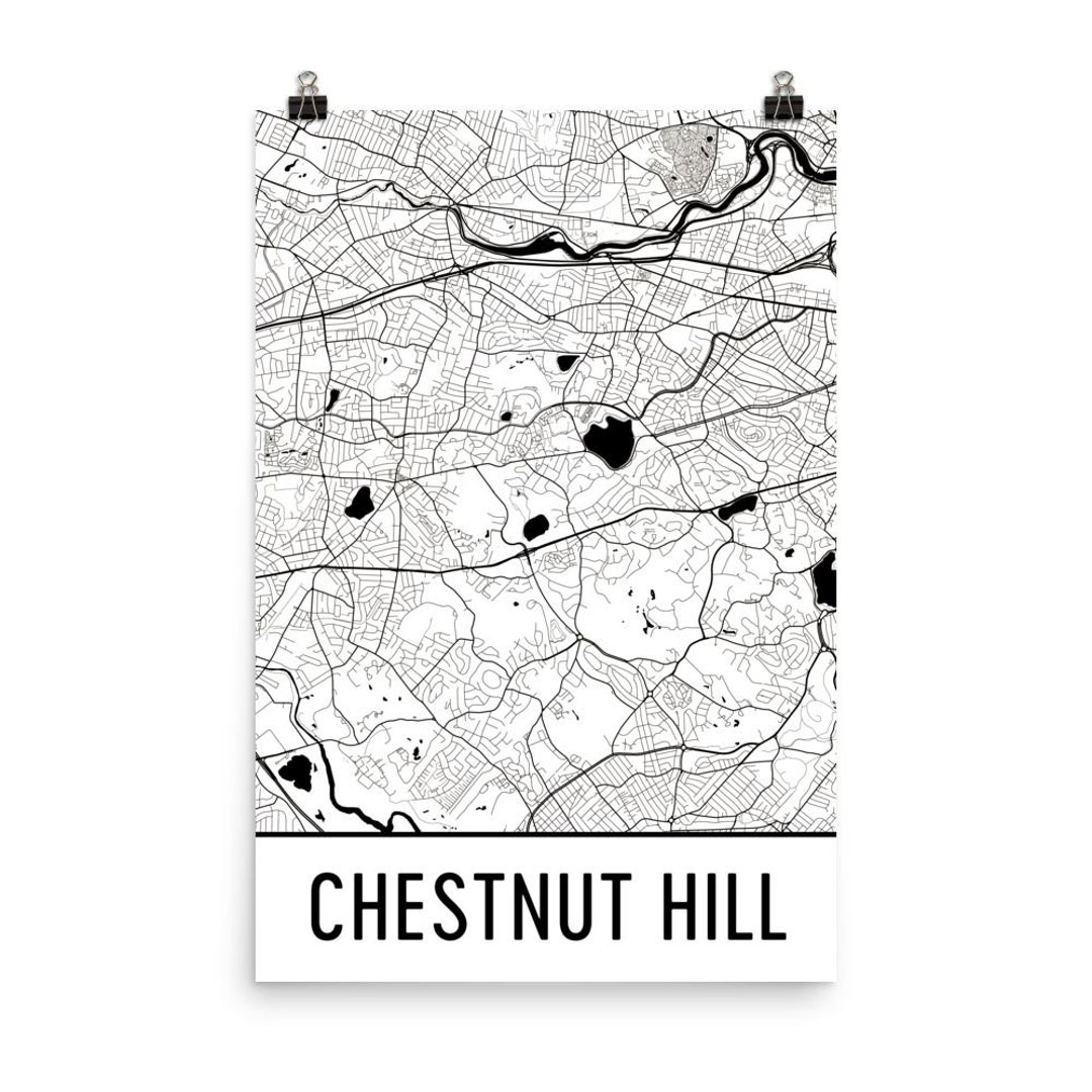 Chestnut Collection Map Chestnut Hill MA Map Art Print: Modern City Street Design - Etsy