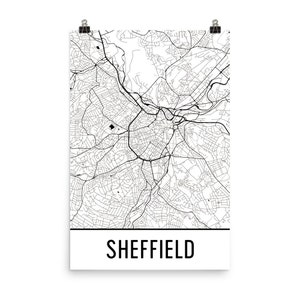 Carte de Sheffield, Sheffield Art, impression de Sheffield, Sheffield England affiche, Sheffield Wall Art, carte de Sheffield, Sheffield cadeau, décoration, carte