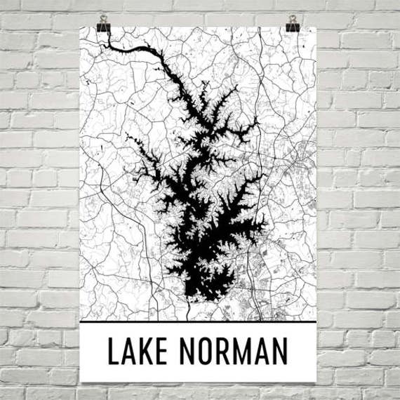 Lake Norman Nc Lake Norman North Carolina Davidson Nc Map Etsy