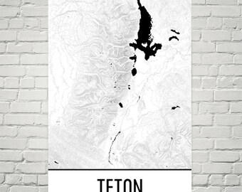 Wydruk mapy topograficznej Grand Teton: minimalistyczna sztuka górska