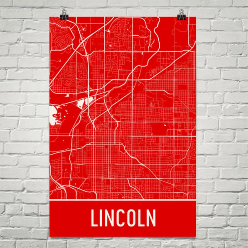 Lincoln Map Lincoln Art Lincoln Print Lincoln NE Poster Etsy