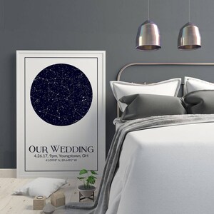 Impresión personalizada de cielo nocturno, aniversario de boda, regalo de 1er aniversario, aniversario de papel, regalo de boda personalizado, mapa estelar personalizado, nuestra boda