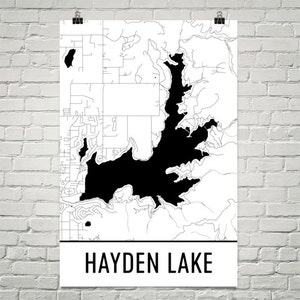 Hayden lago Idaho, Hayden Lake ID, Hayden mapa de Lake, Idaho, mapa de lago, arte de lago Hayden, Idaho arte, lagos de Idaho, Idaho de la pared arte, Hayden ID