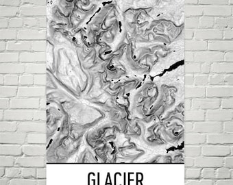 Impresión artística del mapa topográfico del Parque Nacional Glaciar, póster de viaje a Montana