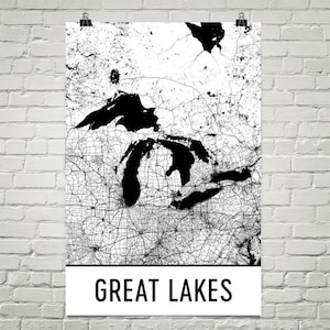Grote meren kunst, kaart van de grote meren, grote meren afdrukken, grote meren Poster, kaart Lake, Lake House Lake kunst, kunst, USA grote meren, Amerika kaart