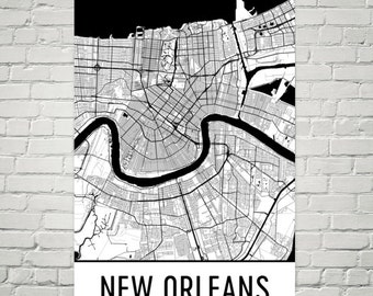 New Orleans Map, New Orleans Art, New Orleans Print, New Orleans Decor, New Orleans Louisiana, New Orleans Wall Art, New Orleans LA, Gift