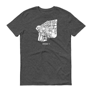 Jerusalén camiseta, camiseta de Jerusalén, Israel, Jerusalén, Jerusalén regalo, Tee de Jerusalén, Jerusalén mapa, Israel camisa, Israel Israel, mapa arte
