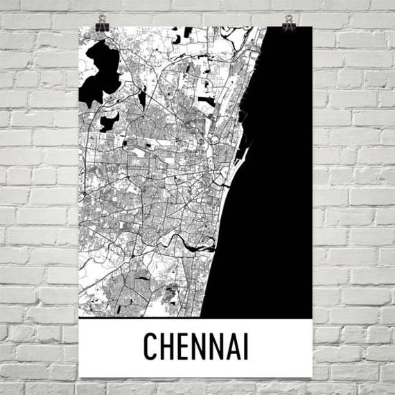 Chennai Map Chennai Art Chennai Print Chennai India Poster Etsy