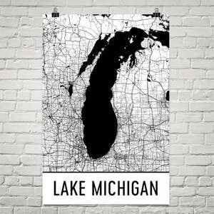 Lake Michigan Karte, Lake Michigan Art, Great Lakes, Great Lake Map, Lake House Dekor, Chicago Lake Map, Michigan Lake Art, Art, Cottage Dekor