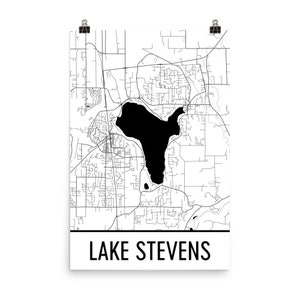 Lake Stevens Washington, WA Lake Stevens, Washington kaart, Washington Decor, Lake kaart, Stevens Lake kunst, Cottage Decor, Stevens WA