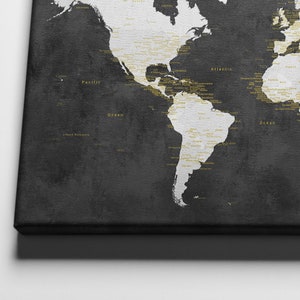 Push Pin Map World, Grungy Gray World Map, Push Pin World Map With Pins, Framed World Map, Travel Map With Pins, World Traveler Map