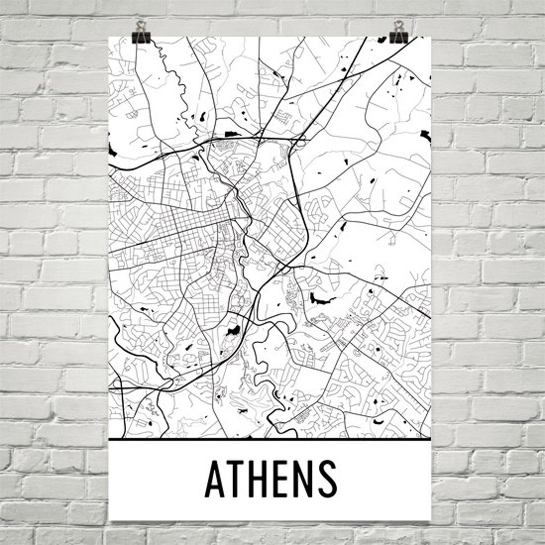 Athens Map, Athens Art, Athens Print, Athens GA Art Poster, Athens Wall ...