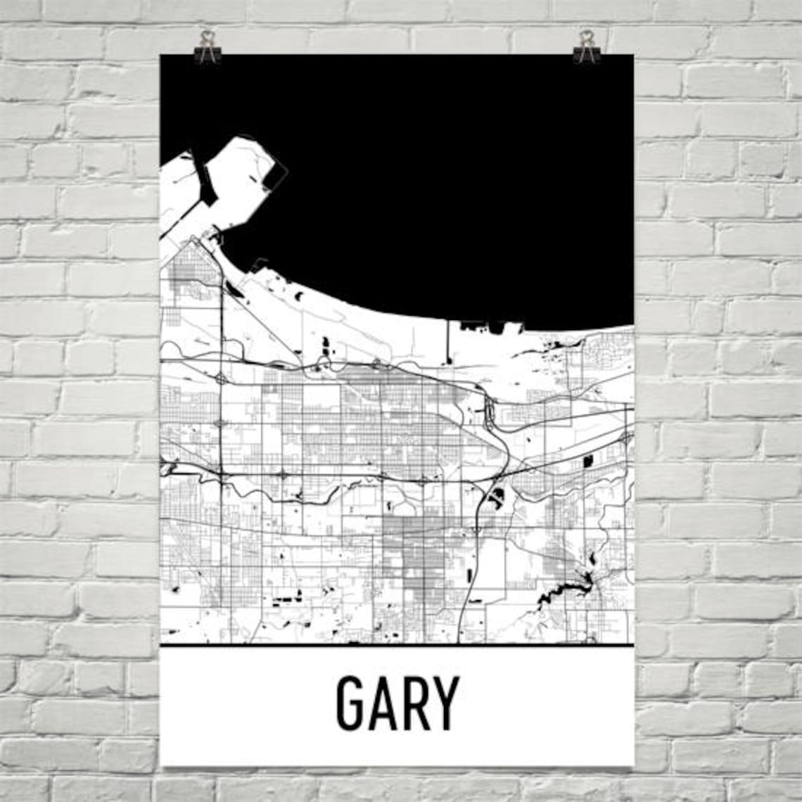Gary Map Gary Art Gary Print Gary IN Poster Gary Wall Art Etsy