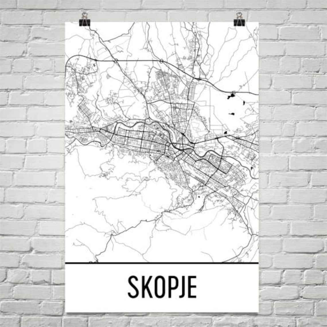 Skopje Map Skopje Art Skopje Print Skopje Macedonia Poster | Etsy