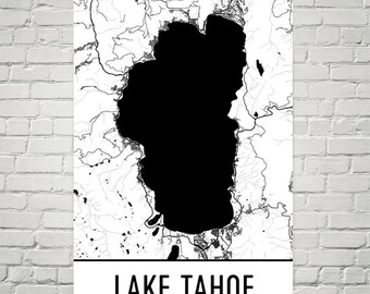 Kunstdruk Lake Tahoe-stratenkaart: minimalistisch decor