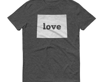 Wyoming Love T-Shirt, State Map Outline, Pride Tee