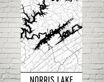 Norris Lake Tennessee Map Art: Modern Lake House Decor