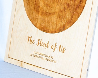 Custom Engraved Wood Star Map, 5 Year Anniversary Gift