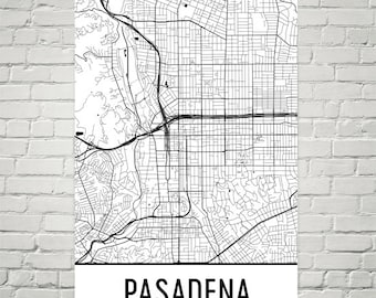 Pasadena CA Street Map Art Print, Modern City Decor